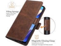 Veganes Flip Case Leder Etui Hülle mit Karten Fächer und Sichtfenster für Oppo A16 in mokka von Screenguard