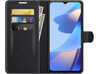 Lederhülle Karten Wallet Ledertasche Etui für Oppo A16s in schwarz von Screenguard