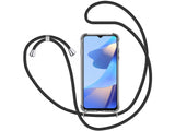 Necklace Handy Hülle mit Kordel Kette schwarz zum Tragen des Oppo A16s am Körper wie Handtasche Lanyard, stabil mit erhöhten Rändern und Kanten in transparent von Screenguard