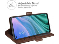 Veganes Flip Case Leder Etui Hülle mit Karten Fächer und Sichtfenster für Oppo A54 5G in mokka von Screenguard