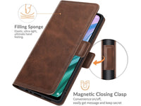 Veganes Flip Case Leder Etui Hülle mit Karten Fächer und Sichtfenster für Oppo A54 5G in mokka von Screenguard