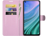 Lederhülle Karten Wallet Ledertasche Etui für Oppo A54 5G in rosa von Screenguard