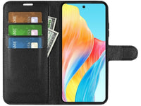 Lederhülle Portemonnaie Karten Ledertasche für Oppo A58 4G in schwarz von Screenguard