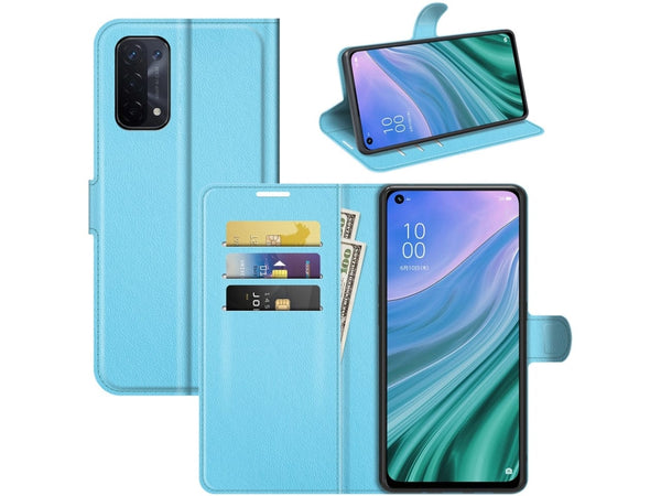 Lederhülle Portemonnaie Karten Ledertasche für Oppo A74 5G in hellblau von Screenguard