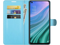 Lederhülle Karten Wallet Ledertasche Etui für Oppo A74 5G in hellblau von Screenguard