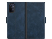 Veganes Flip Case Leder Etui Hülle mit Karten Fächer und Sichtfenster für Oppo A74 5G in dunkelblau von Screenguard