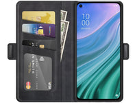 Veganes Flip Case Leder Etui Hülle mit Karten Fächer und Sichtfenster für Oppo A74 5G in schwarz von Screenguard