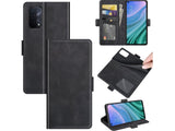 Veganes Flip Case Leder Etui Hülle mit Karten Fächer und Sichtfenster für Oppo A74 5G in schwarz von Screenguard