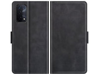 Veganes Flip Case Leder Etui Hülle mit Karten Fächer und Sichtfenster für Oppo A74 5G in schwarz von Screenguard