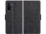 Veganes Flip Case Leder Etui Hülle mit Karten Fächer und Sichtfenster für Oppo A74 5G in schwarz von Screenguard