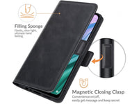 Veganes Flip Case Leder Etui Hülle mit Karten Fächer und Sichtfenster für Oppo A74 5G in schwarz von Screenguard