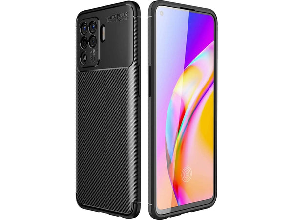 Hochwertig stabile Soft TPU Smartphone Handy Hülle im Carbon Design für Oppo A94 4G zum Schutz des Display und Gehäuse Cover in schwarz von Screenguard