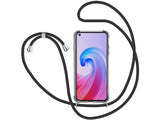 Necklace Handy Hülle mit Kordel Kette schwarz zum Tragen des Oppo A96 4G am Körper wie Handtasche Lanyard, stabil mit erhöhten Rändern und Kanten in transparent von Screenguard