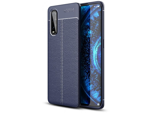 Soft TPU Case mit Design aus feinem veganen Leder für Oppo Find X2 stabil mit erhöhten Rändern und Kanten in blau von Screenguard