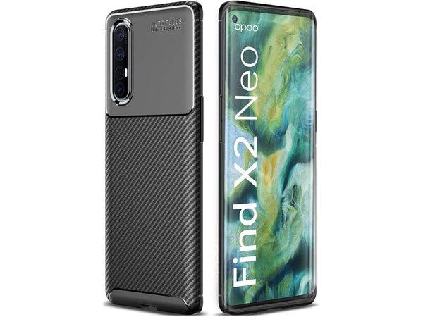 Hochwertig stabile Soft TPU Smartphone Handy Hülle im Carbon Design für Oppo Find X2 Neo zum Schutz des Display und Gehäuse Cover in schwarz von Screenguard