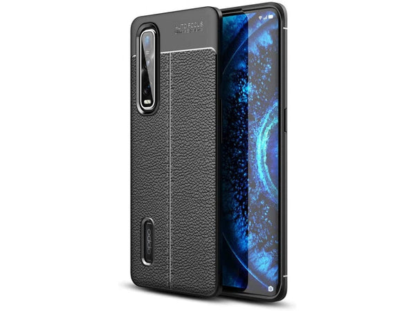 Soft TPU Case mit Design aus feinem veganen Leder für Oppo Find X2 Pro stabil mit erhöhten Rändern und Kanten in schwarz von Screenguard