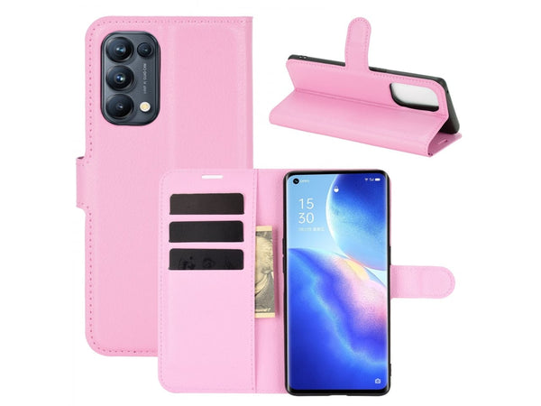 Lederhülle Portemonnaie Karten Ledertasche für Oppo Find X3 Lite in rosa von Screenguard