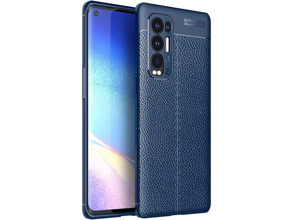 Soft TPU Case mit Design aus feinem veganen Leder für Oppo Find X3 Neo stabil mit erhöhten Rändern und Kanten in blau von Screenguard