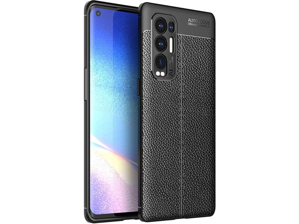 Soft TPU Case mit Design aus feinem veganen Leder für Oppo Find X3 Neo stabil mit erhöhten Rändern und Kanten in schwarz von Screenguard