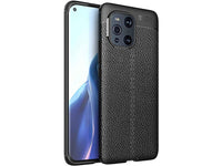 Soft TPU Case mit Design aus feinem veganen Leder für Oppo Find X3 Pro stabil mit erhöhten Rändern und Kanten in schwarz von Screenguard