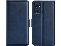 Veganes Flip Case Leder Etui Hülle mit Karten Fächer und Sichtfenster für Oppo Find X5 Lite in dunkelblau von Screenguard