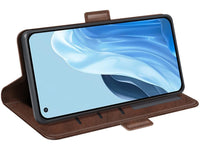 Veganes Flip Case Leder Etui Hülle mit Karten Fächer und Sichtfenster für Oppo Find X5 Lite in mokka von Screenguard