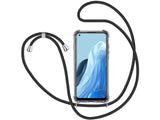 Necklace Handy Hülle mit Kordel Kette schwarz zum Tragen des Oppo Find X5 Lite am Körper wie Handtasche Lanyard, stabil mit erhöhten Rändern und Kanten in transparent von Screenguard