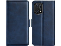 Veganes Flip Case Leder Etui Hülle mit Karten Fächer und Sichtfenster für Oppo Find X5 Pro in dunkelblau von Screenguard