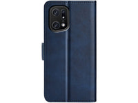 Veganes Flip Case Leder Etui Hülle mit Karten Fächer und Sichtfenster für Oppo Find X5 Pro in dunkelblau von Screenguard