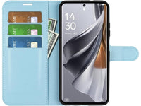 Lederhülle Karten Wallet Ledertasche Etui für Oppo Reno10 5G in hellblau von Screenguard