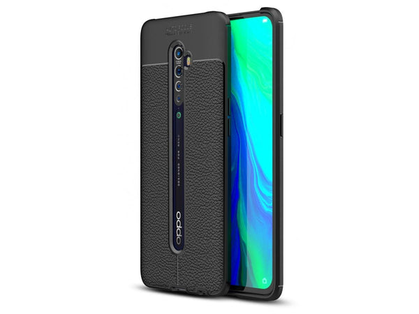 Soft TPU Case mit Design aus feinem veganen Leder für Oppo Reno2 stabil mit erhöhten Rändern und Kanten in schwarz von Screenguard