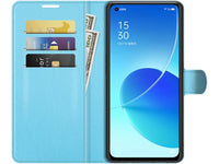 Lederhülle Karten Wallet Ledertasche Etui für Oppo Reno6 5G in hellblau von Screenguard