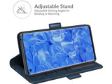 Veganes Flip Case Leder Etui Hülle mit Karten Fächer und Sichtfenster für Oppo Reno6 Pro 5G in dunkelblau von Screenguard