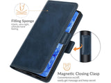 Veganes Flip Case Leder Etui Hülle mit Karten Fächer und Sichtfenster für Oppo Reno6 Pro 5G in dunkelblau von Screenguard