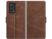 Veganes Flip Case Leder Etui Hülle mit Karten Fächer und Sichtfenster für Oppo Reno6 Pro 5G in mokka von Screenguard