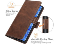 Veganes Flip Case Leder Etui Hülle mit Karten Fächer und Sichtfenster für Oppo Reno6 Pro 5G in mokka von Screenguard