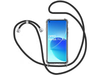 Necklace Handy Hülle mit Kordel Kette schwarz zum Tragen des Oppo Reno6 Pro 5G am Körper wie Handtasche Lanyard, stabil mit erhöhten Rändern und Kanten in transparent von Screenguard