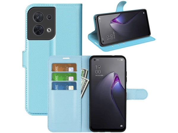 Lederhülle Portemonnaie Karten Ledertasche für Oppo Reno8 5G in hellblau von Screenguard