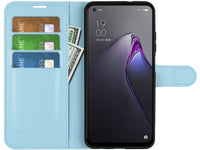 Lederhülle Karten Wallet Ledertasche Etui für Oppo Reno8 5G in hellblau von Screenguard