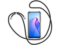 Necklace Handy Hülle mit Kordel Kette schwarz zum Tragen des Oppo Reno8 5G am Körper wie Handtasche Lanyard, stabil mit erhöhten Rändern und Kanten in transparent von Screenguard