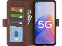 Veganes Flip Case Leder Etui Hülle mit Karten Fächer und Sichtfenster für Oppo Reno8 Lite 5G in mokka von Screenguard