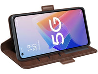 Veganes Flip Case Leder Etui Hülle mit Karten Fächer und Sichtfenster für Oppo Reno8 Lite 5G in mokka von Screenguard