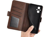 Veganes Flip Case Leder Etui Hülle mit Karten Fächer und Sichtfenster für Oppo Reno8 Lite 5G in mokka von Screenguard