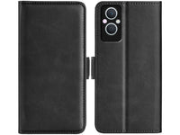 Veganes Flip Case Leder Etui Hülle mit Karten Fächer und Sichtfenster für Oppo Reno8 Lite 5G in schwarz von Screenguard