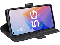 Veganes Flip Case Leder Etui Hülle mit Karten Fächer und Sichtfenster für Oppo Reno8 Lite 5G in schwarz von Screenguard