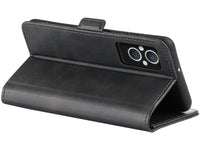 Veganes Flip Case Leder Etui Hülle mit Karten Fächer und Sichtfenster für Oppo Reno8 Lite 5G in schwarz von Screenguard