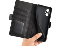 Veganes Flip Case Leder Etui Hülle mit Karten Fächer und Sichtfenster für Oppo Reno8 Lite 5G in schwarz von Screenguard