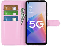 Lederhülle Karten Wallet Ledertasche Etui für Oppo Reno8 Lite 5G in rosa von Screenguard