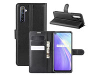 Lederhülle Portemonnaie Karten Ledertasche für Realme 6 in schwarz von Screenguard