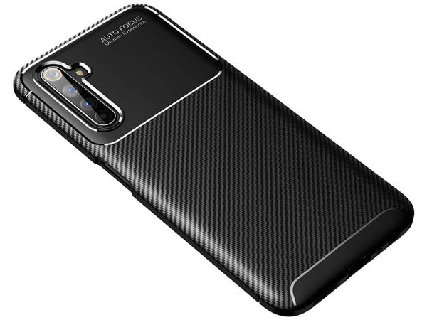 Hochwertig stabile Soft TPU Smartphone Handy Hülle im Carbon Design für Realme 6 Pro zum Schutz des Display und Gehäuse Cover in schwarz von Screenguard